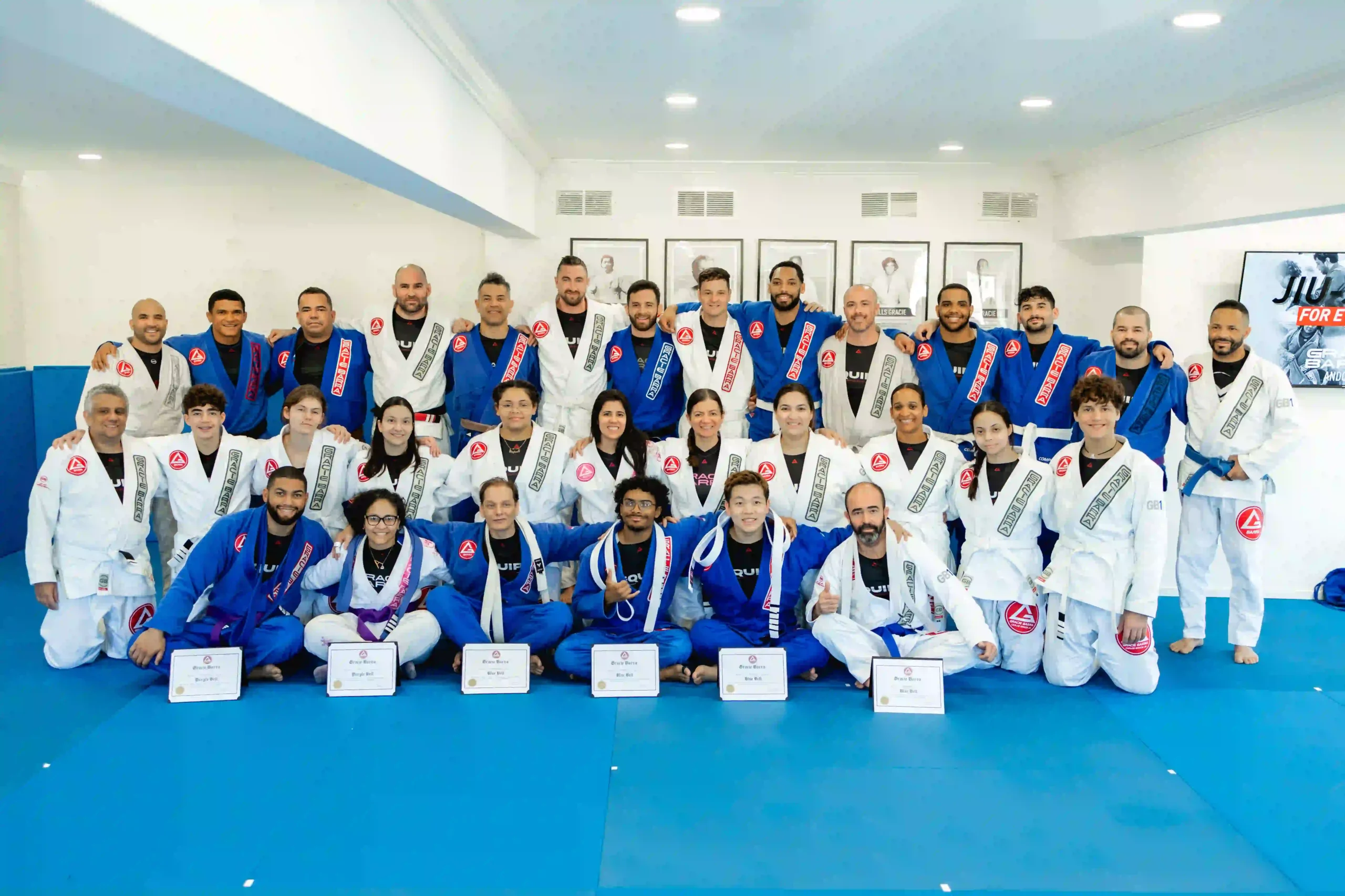 Students and instructors posing together at Gracie Barra Andover